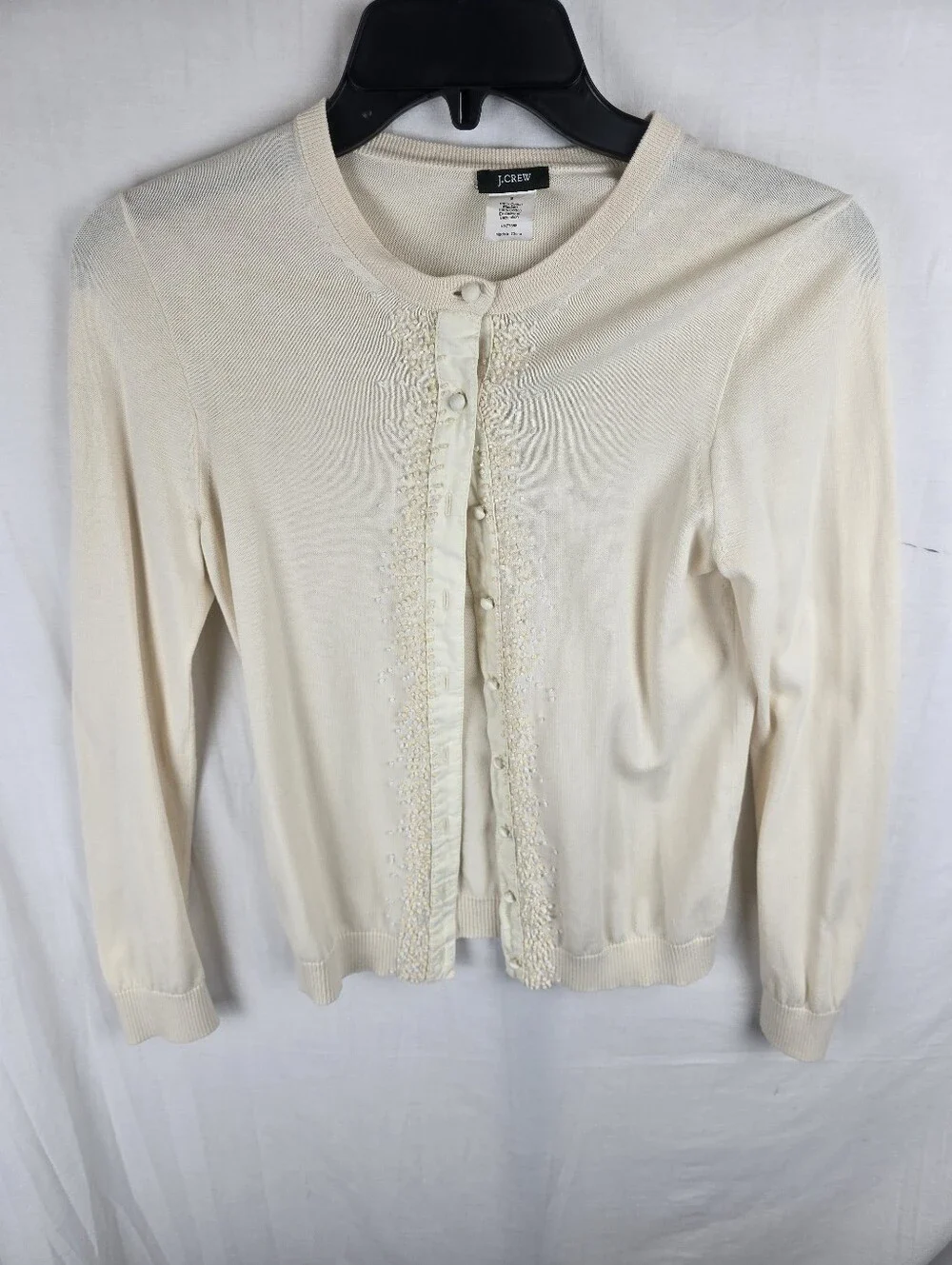 J. Crew Cream Embellished Button-Front 3/4th Length Sleeve Cardigan Sz S